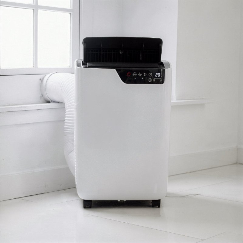 Climatiseur Mobile 12000 Btu/h idéal pour 25 à 35 m² avec télécommande.